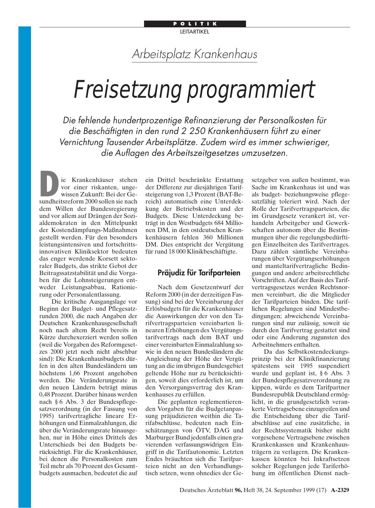 Vorschauseite 1: Arbeitsplatz Krankenhaus: Freisetzung programmiert