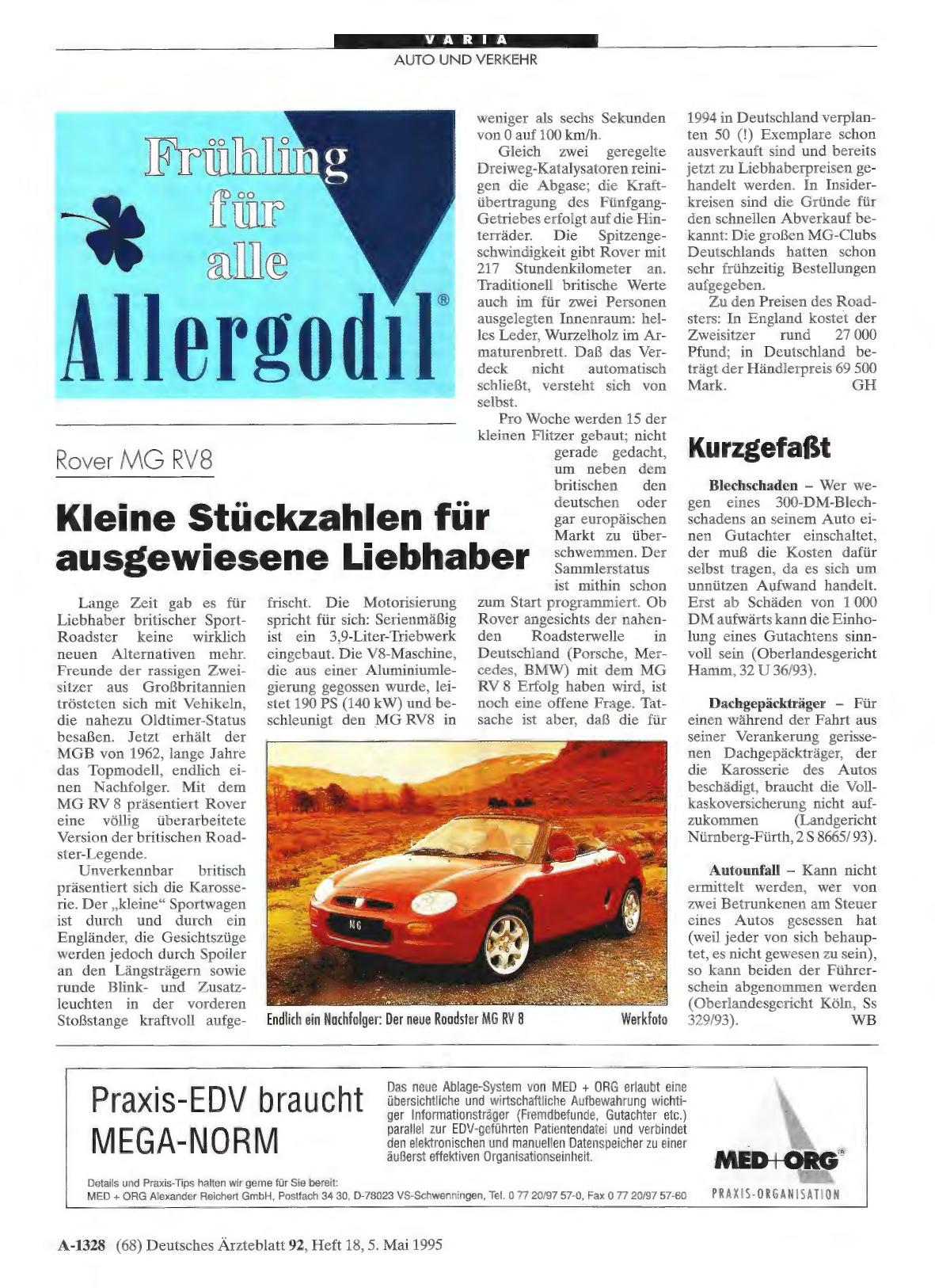 Vorschauseite 1: Rover MG RV8: Kleine Stückzahlen für ausgewiesene Liebhaber
