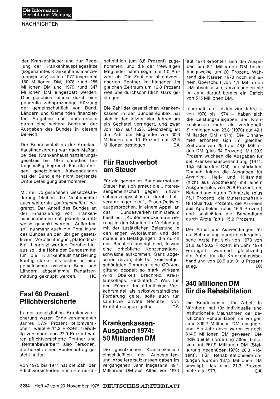 Vorschauseite 1: Krankenkassen-Ausgaben 1974: 50 Milliarden DM