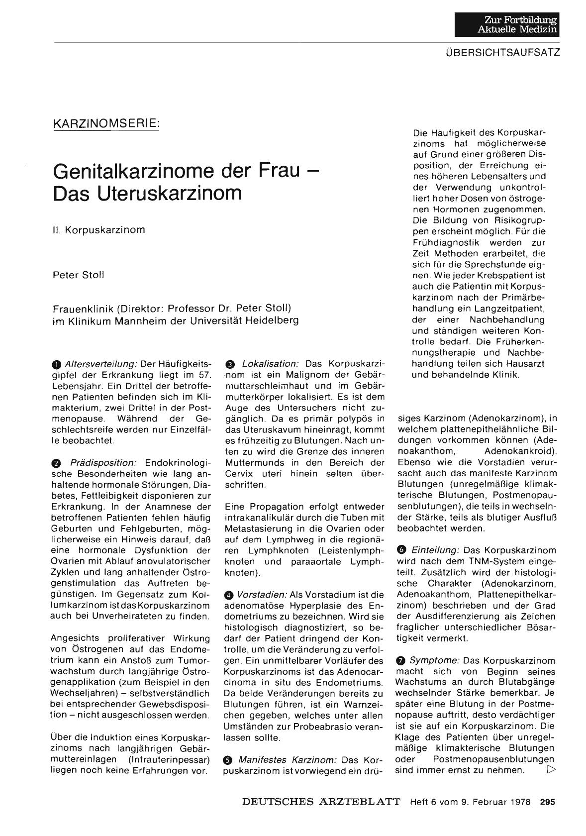Vorschauseite 1: Karzinomserie: Genitalkarzinome der Frau — Das Uteruskarzinom