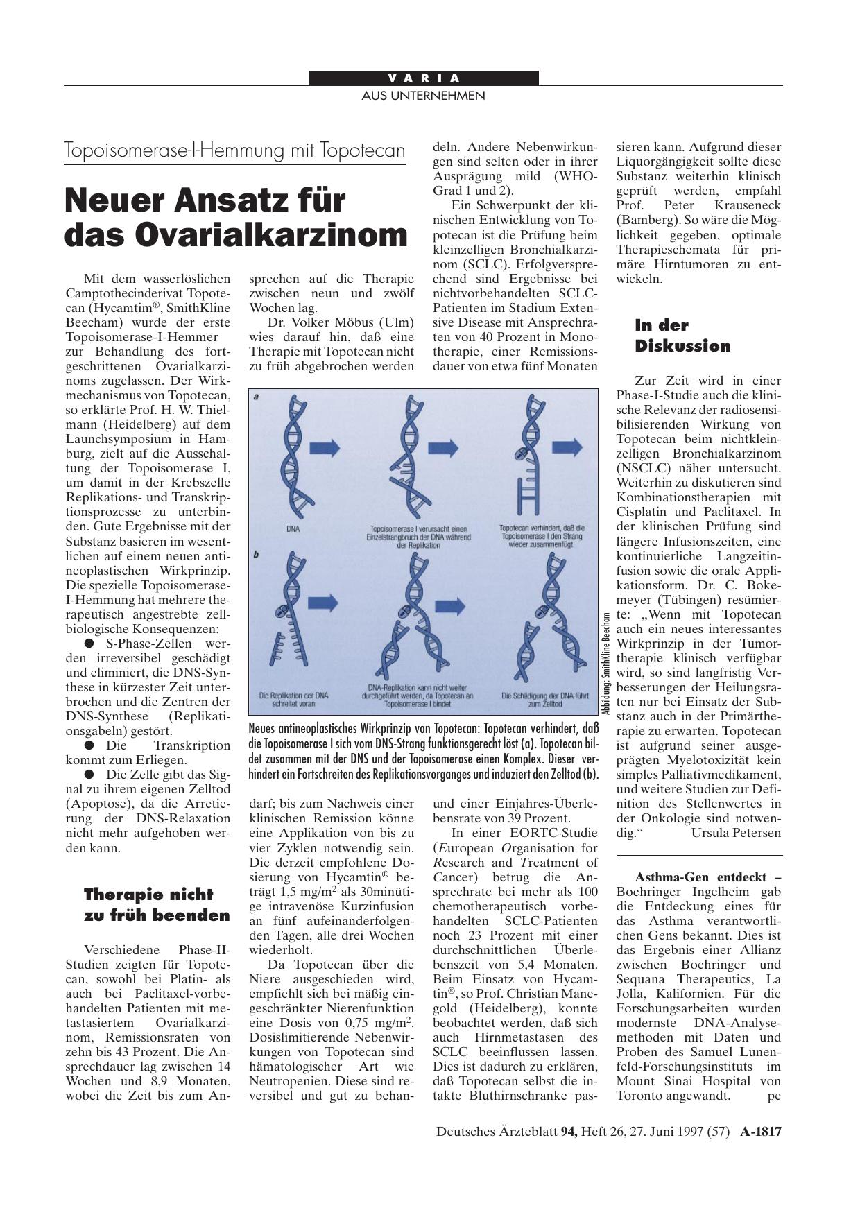 Vorschauseite 1: Topoisomerase-I-Hemmung mit Topotecan: Neuer Ansatz für das Ovarialkarzinom