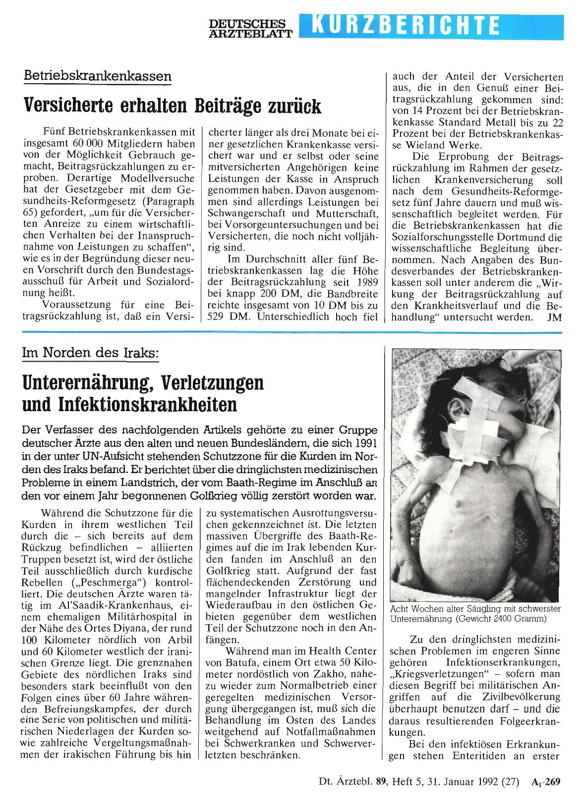 Vorschauseite 1: Im Norden des Iraks: Unterernährung, Verletzungen und Infektionskrankheiten