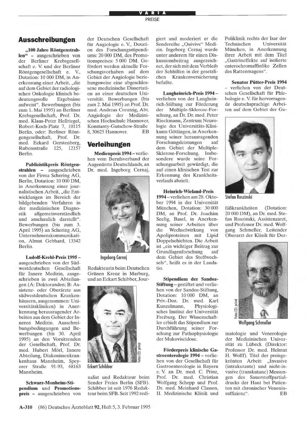Vorschauseite 1: Verleihungen
