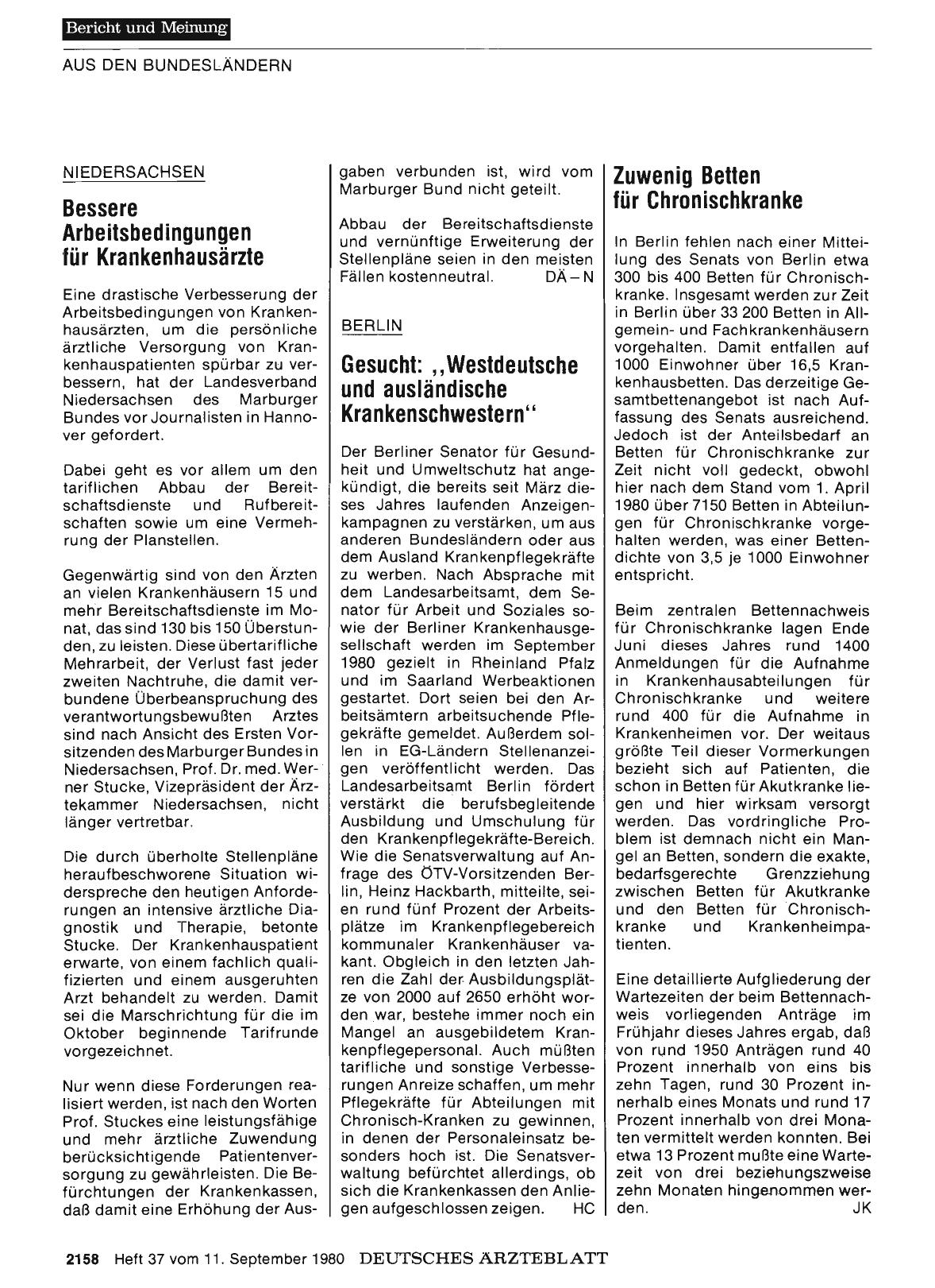 Vorschauseite 1: Berlin: Gesucht: „Westdeutsche und ausländische Krankenschwestern“
