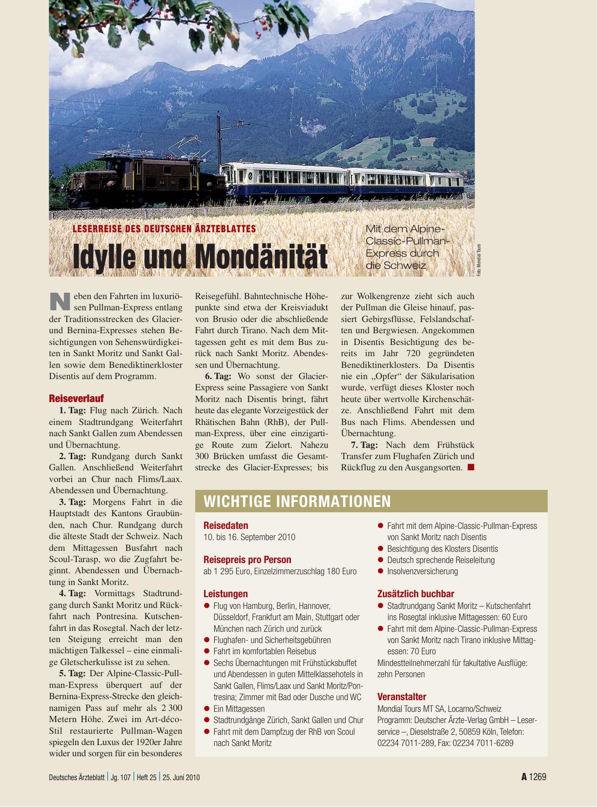 Vorschauseite 1: Leserreise des Deutschen Ärzteblattes: Idylle und Mondänität