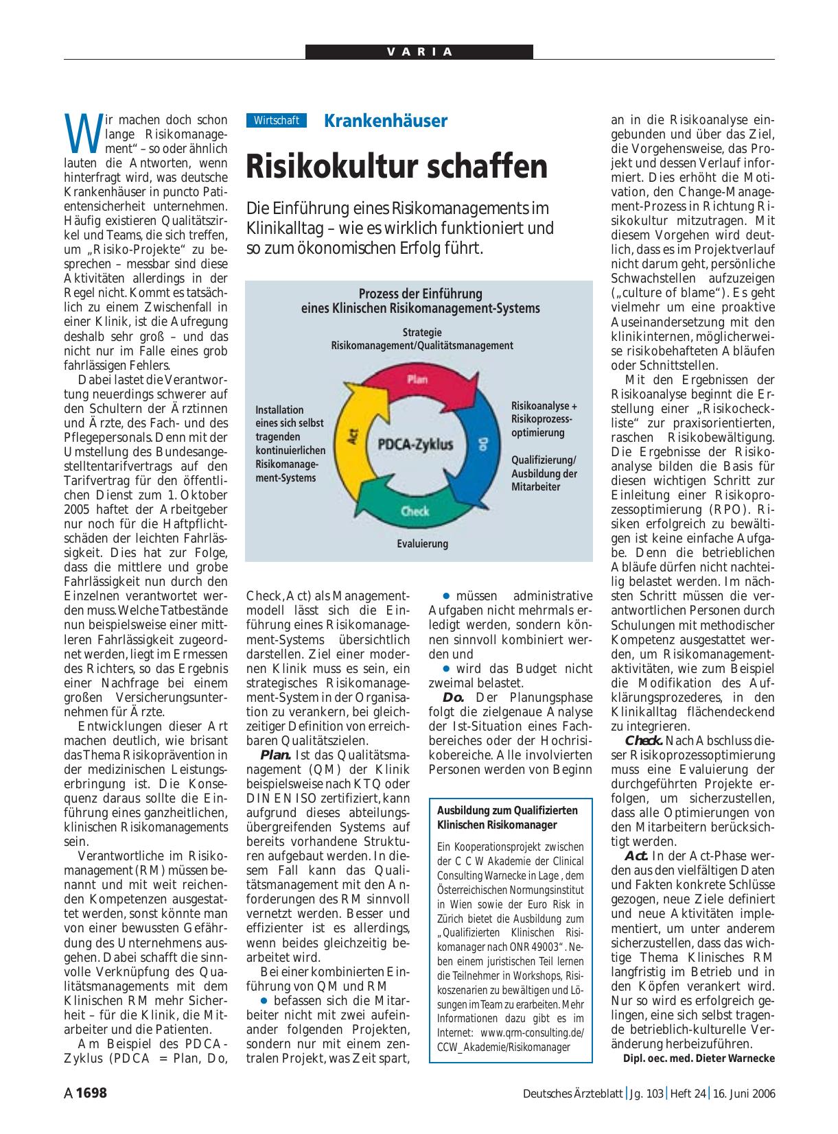 Vorschauseite 1: Krankenhäuser: Risikokultur schaffen