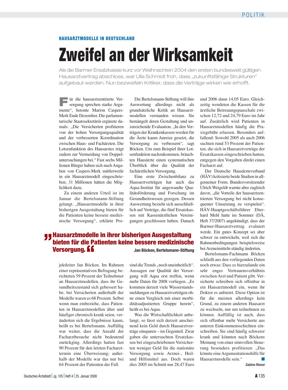 Vorschauseite 1: Hausarztmodelle in Deutschland: Zweifel an der Wirksamkeit