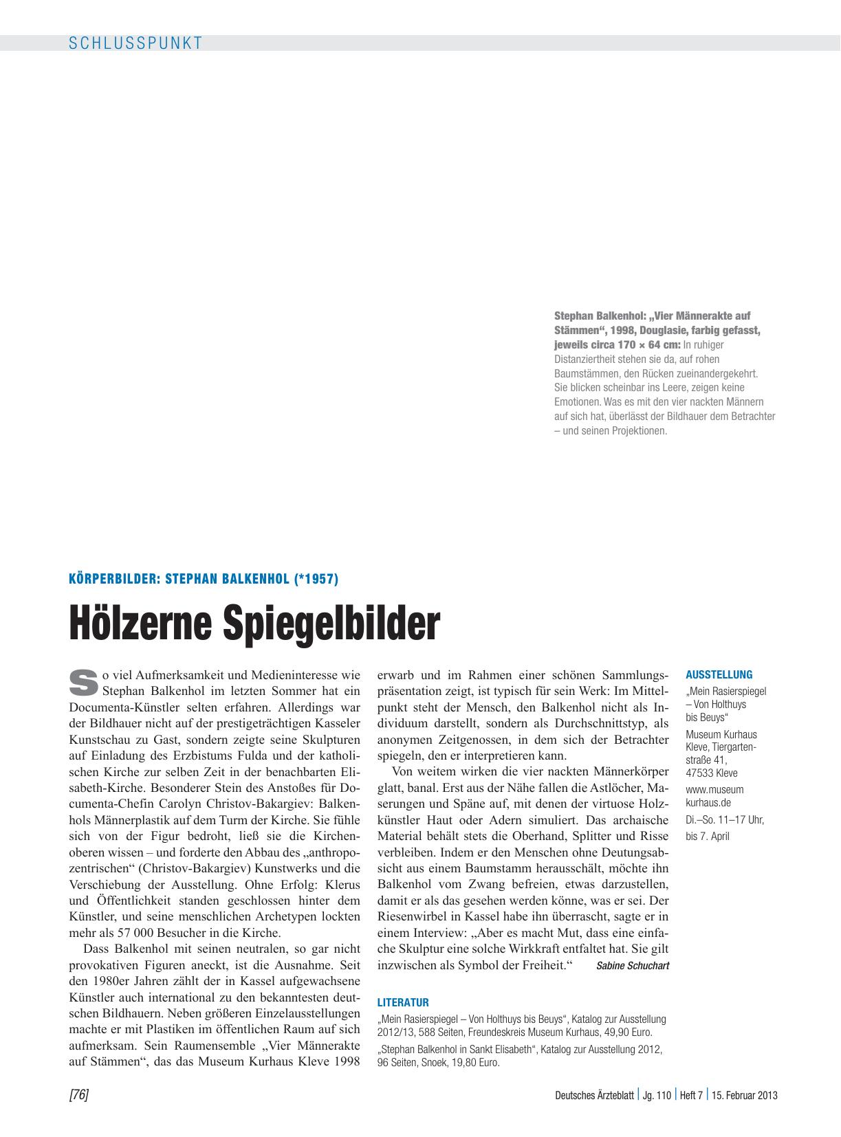 Vorschauseite 1: Körperbilder: Stephan Balkenhol (*1957) – Hölzerne Spiegelbilder
