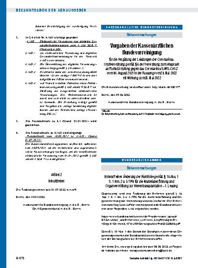 Vorschauseite 1: Entwurf einer Änderung der Richtlinie gemäß § 16 Abs. 1 S. 1 Nrn. 2 u. 5 TPG für die Wartelistenführung und Organvermittlung zur Nierentransplantation – 1. Lesung