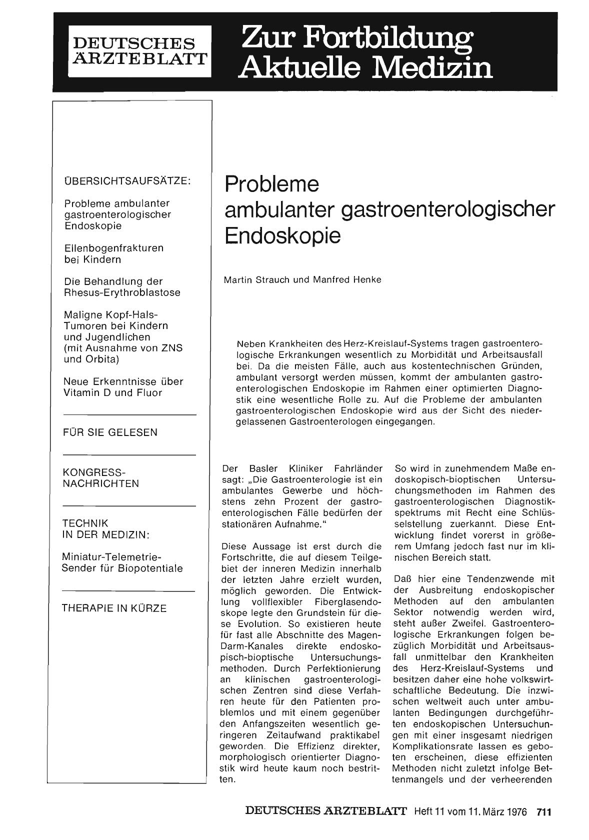 Vorschauseite 1: Probleme ambulanter gastroenterologischer Endoskopie