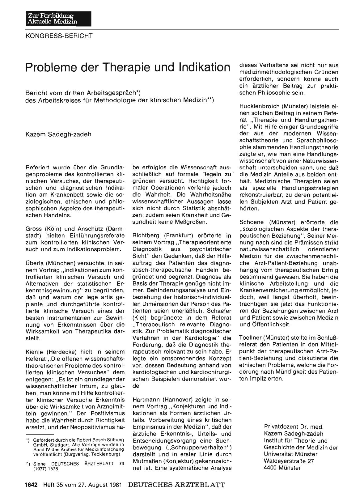 Vorschauseite 1: Probleme der Therapie und Indikation