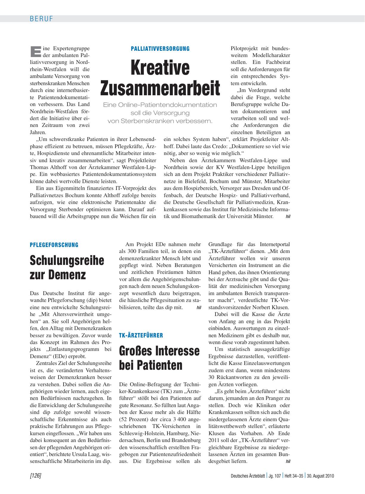 Vorschauseite 1: Pflegeforschung: Schulungsreihe zur Demenz