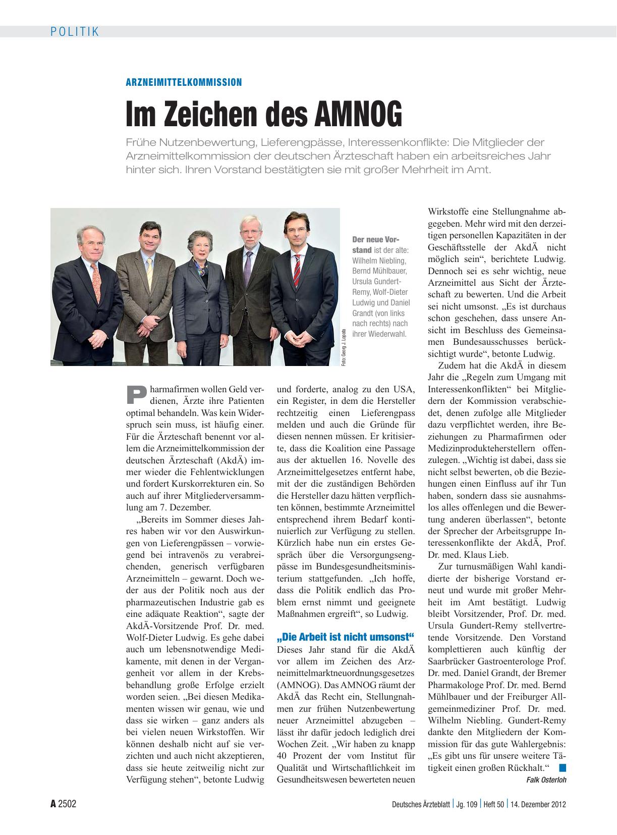 Vorschauseite 1: Arzneimittelkommission: Im Zeichen des AMNOG