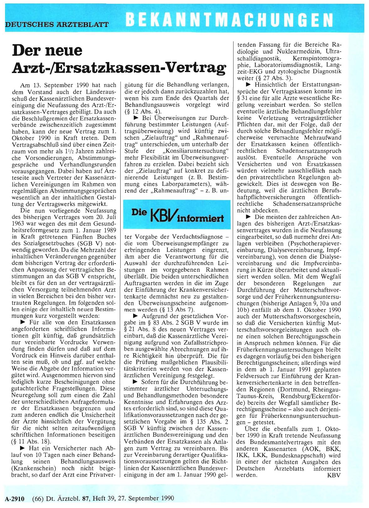 Vorschauseite 1: Der neue Arzt-/Ersatzkassen-Vertrag