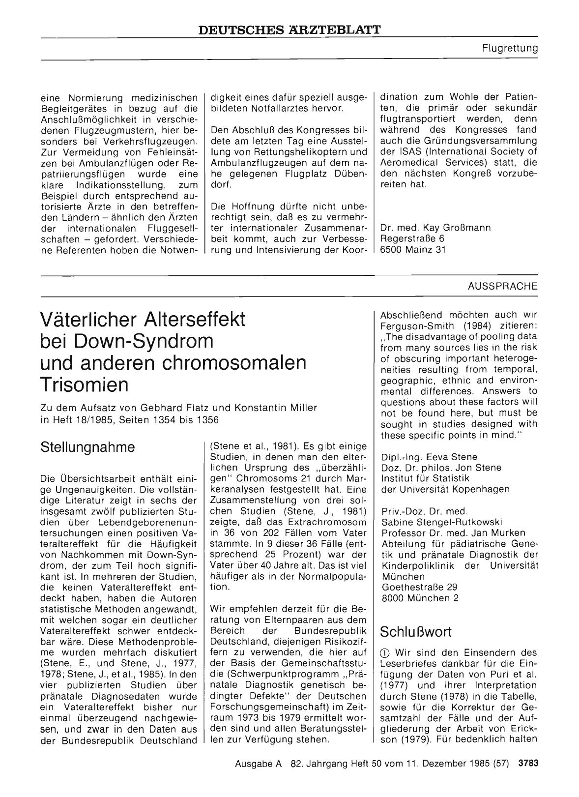 Vorschauseite 1: Väterlicher Alterseffekt bei Down-Syndrom und anderen chromosomalen Trisomien: Schlußwort