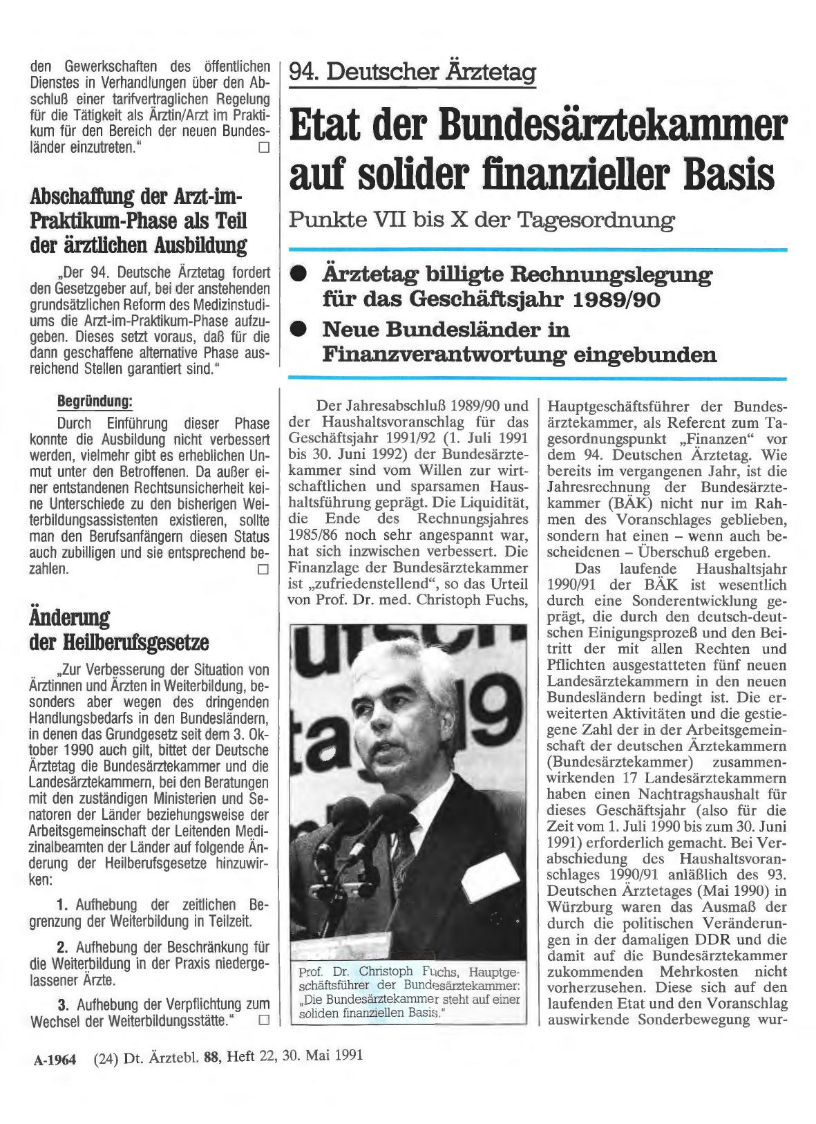 Vorschauseite 1: 94. Deutscher Ärztetag: Etat der Bundesärztekammer auf solider finanzieller Basis