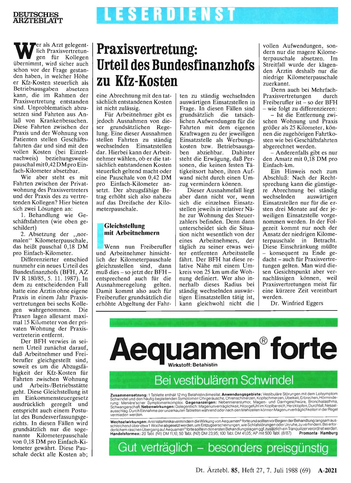 Vorschauseite 1: Praxisvertretung: Urteil des Bundesfinanzhofs zu Kfz-Kosten