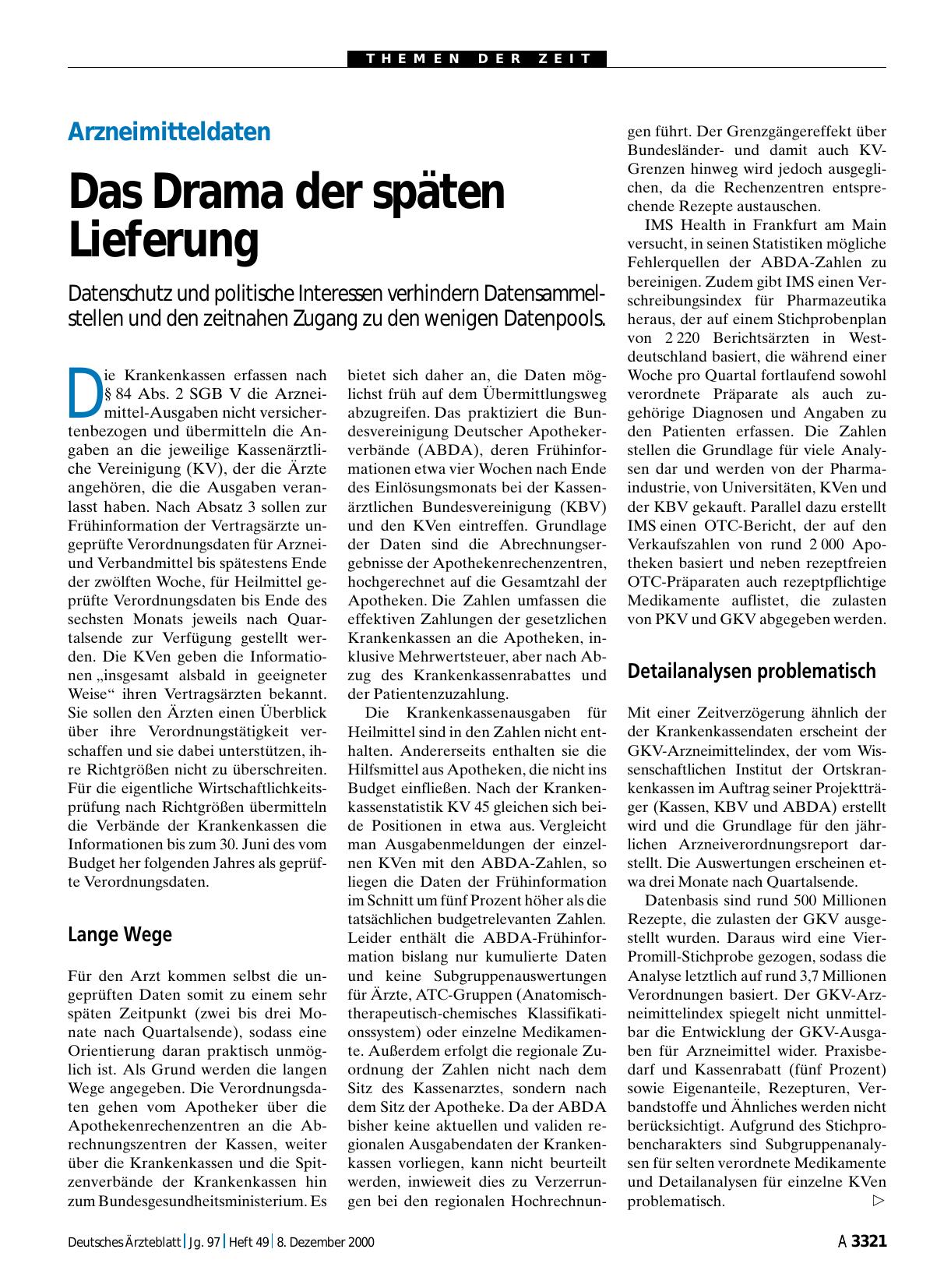 Vorschauseite 1: Arzneimitteldaten: Das Drama der späten Lieferung