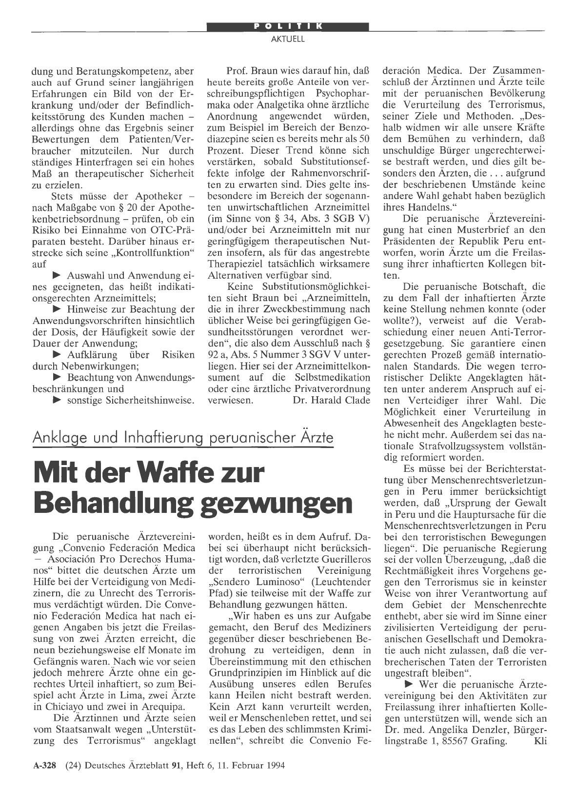 Vorschauseite 1: Anklage und Inhaftierung peruaniseher Ärzte: Mit der Waffe zur Behandlung gezwung
