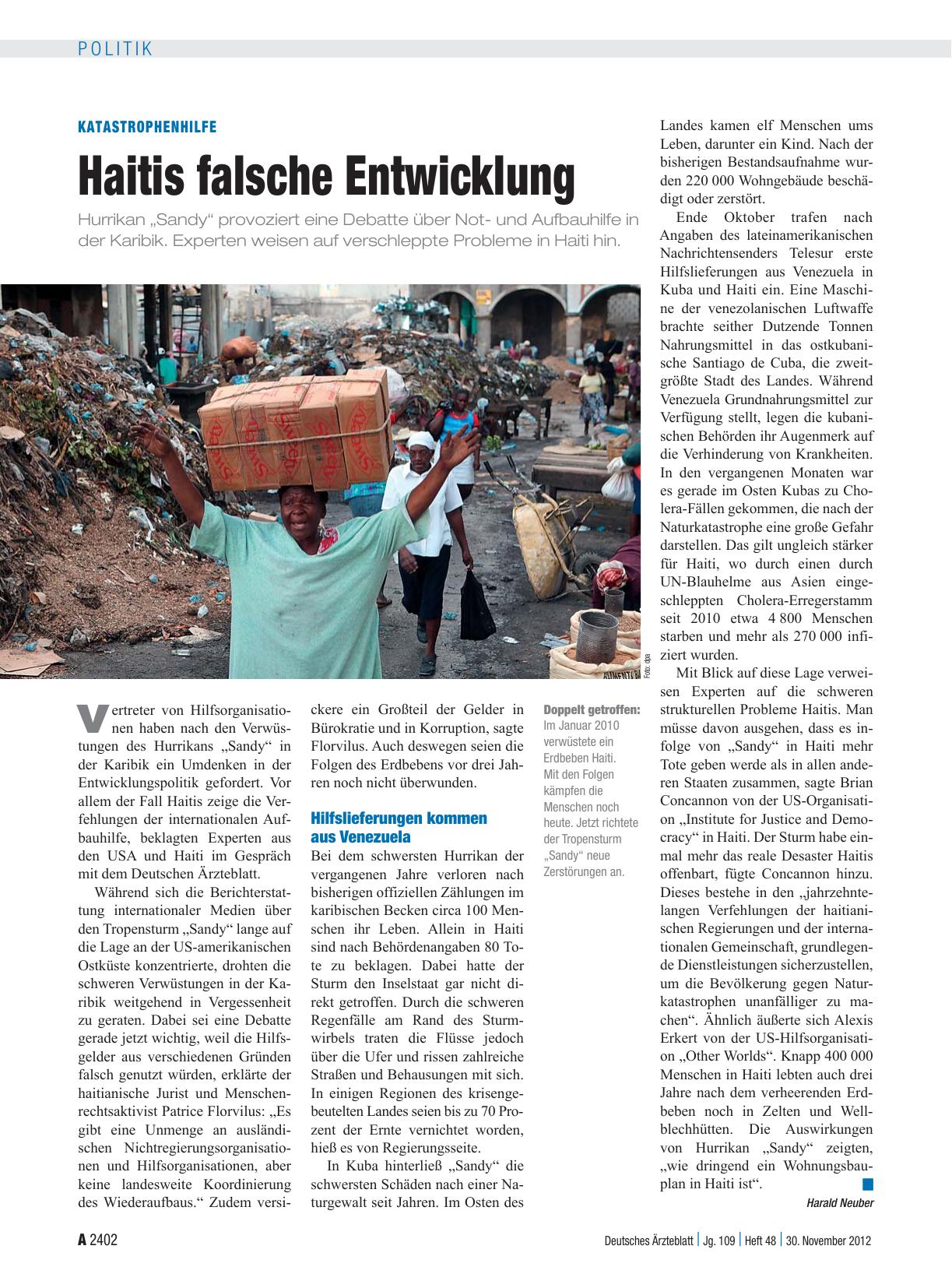 Vorschauseite 1: Katastrophenhilfe: Haitis falsche Entwicklung