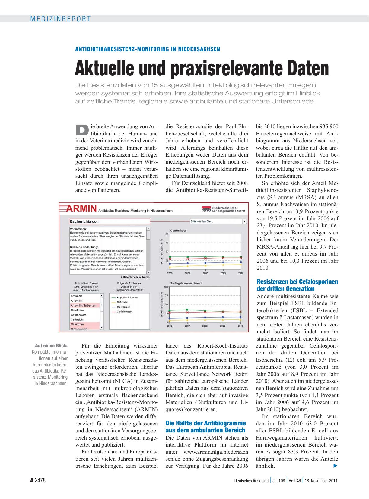 Vorschauseite 1: Antibiotikaresistenz-Monitoring in Niedersachsen: Aktuelle und praxisrelevante Daten