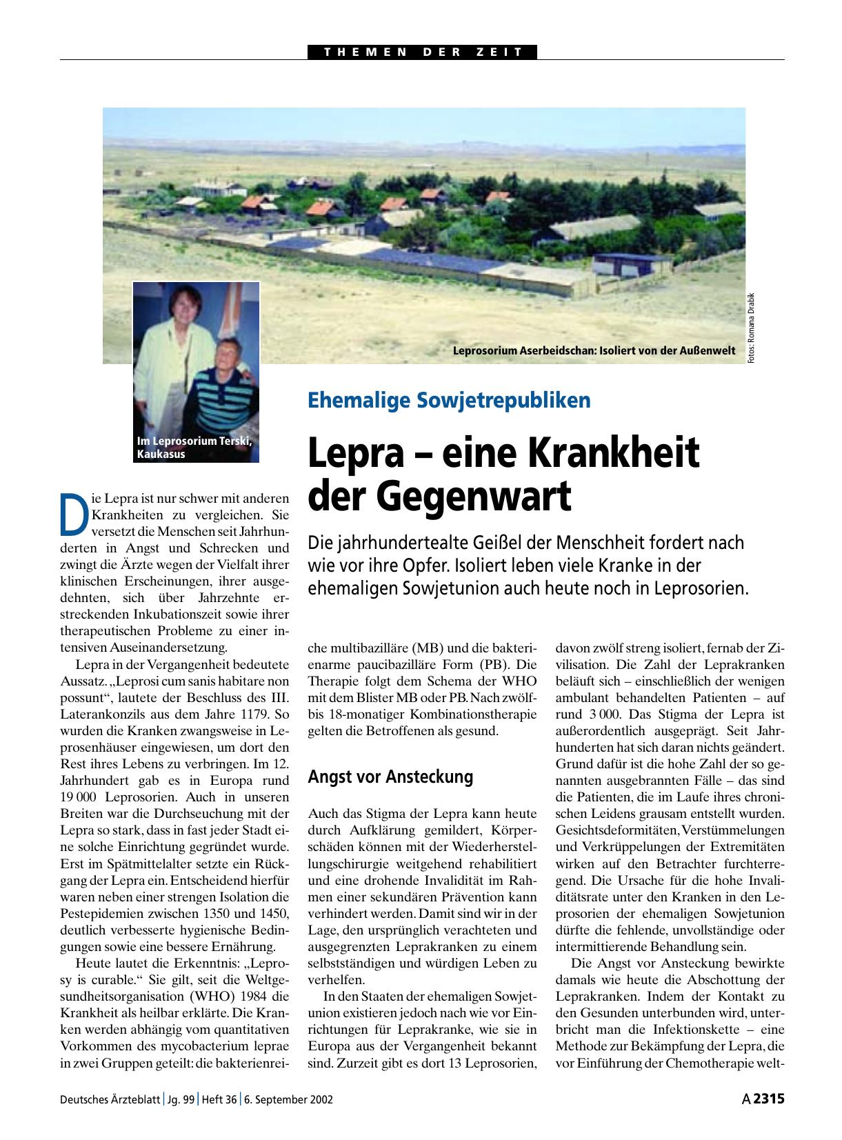 Vorschauseite 1: Ehemalige Sowjetrepubliken: Lepra – eine Krankheit der Gegenwart