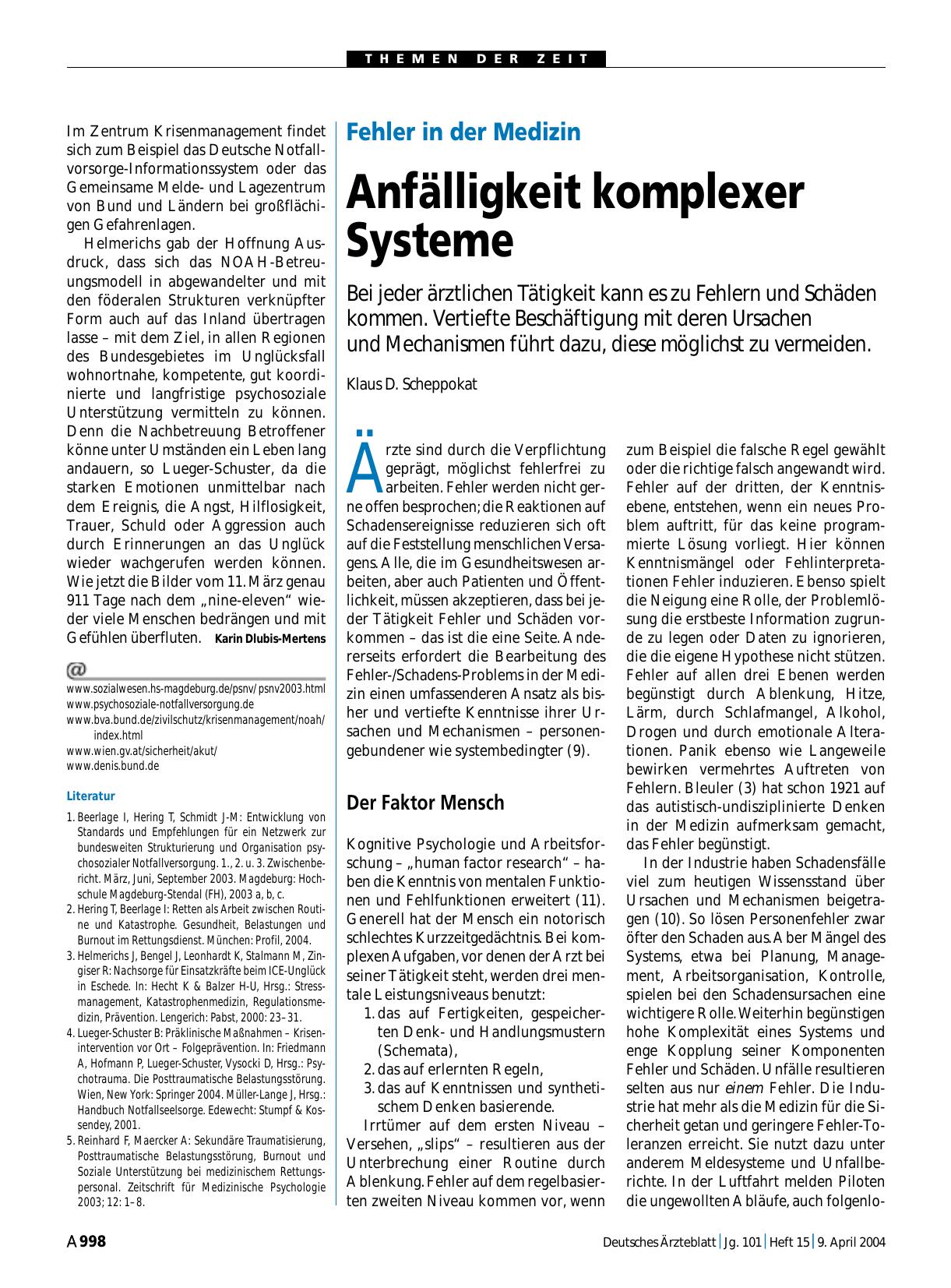 Vorschauseite 1: Fehler in der Medizin: Anfälligkeit komplexer Systeme