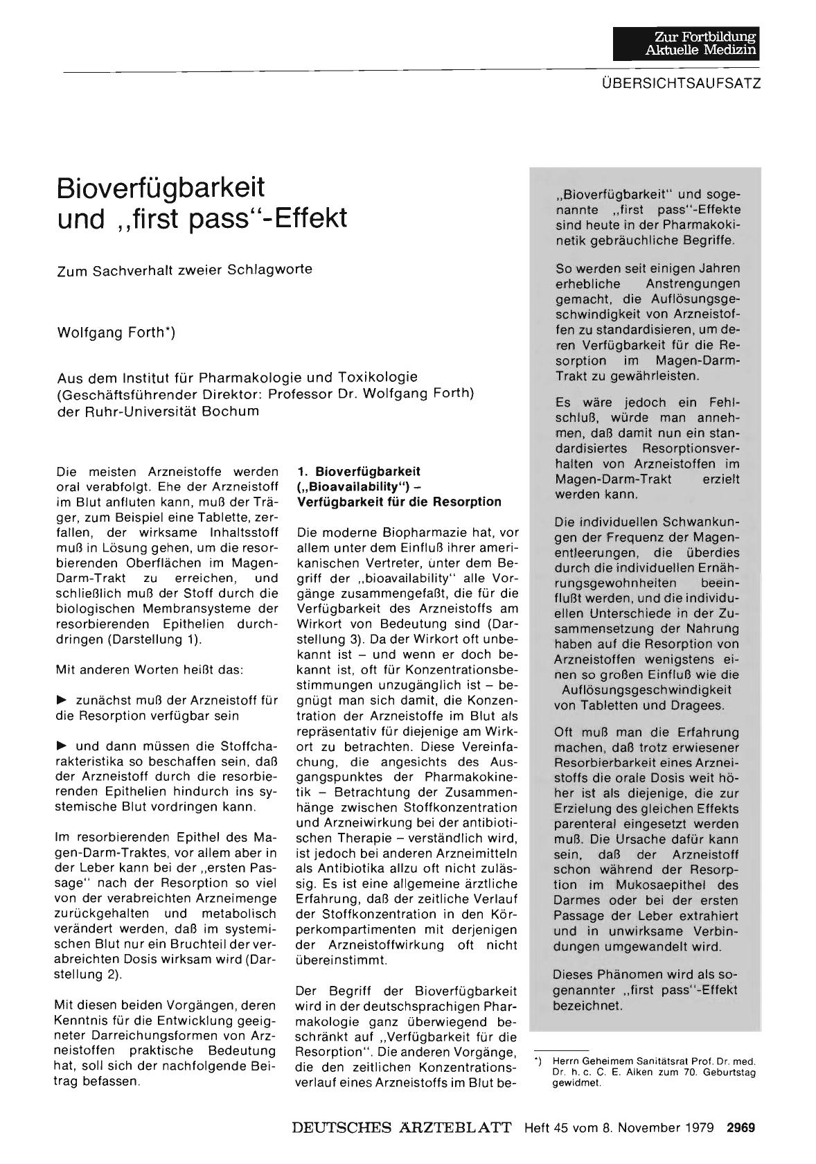 Vorschauseite 1: Bioverfügbarkeit und „first pass“-Effekt: Zum Sachverhalt zweier Sch. lagworte