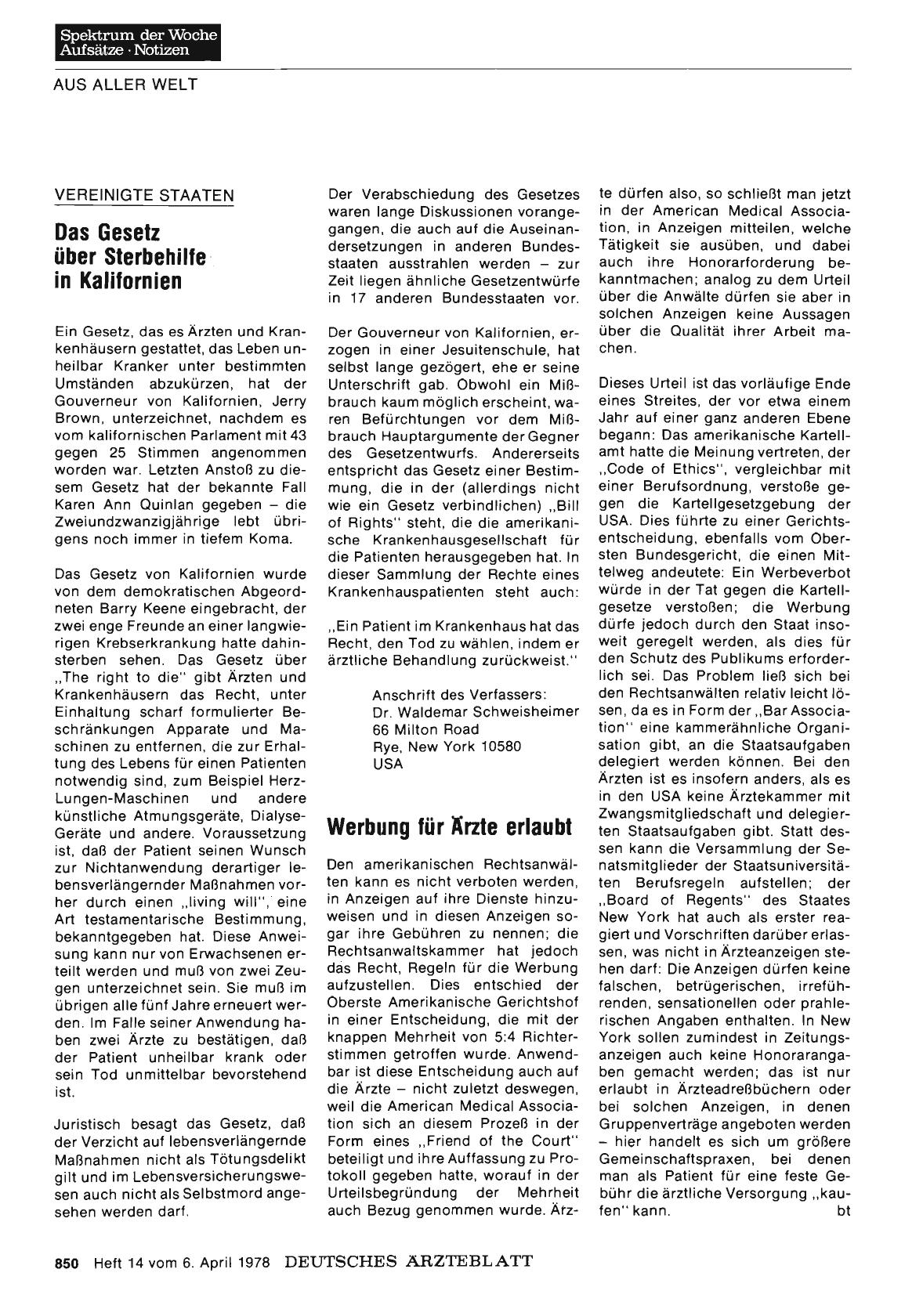 Vorschauseite 1: Vereinigte Staaten: Das Gesetz über Sterbehilfe in Kalifornien