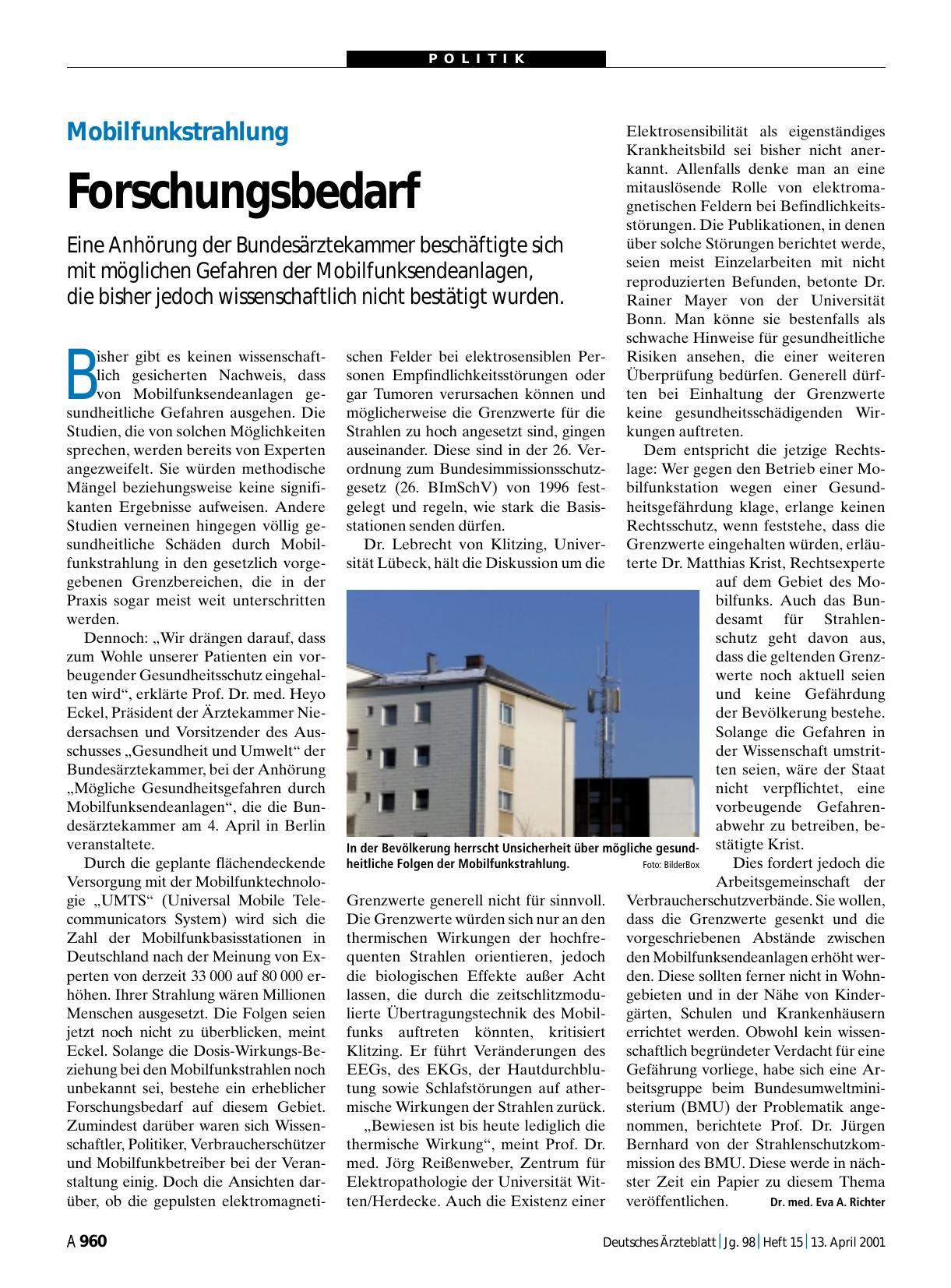 Vorschauseite 1: Mobilfunkstrahlung: Forschungsbedarf