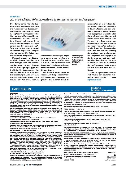 Vorschauseite 1: SARS-CoV-2: „Corona-Impfindex“ liefert tagesaktuelle Zahlen zum Verlauf der Impfkampagne