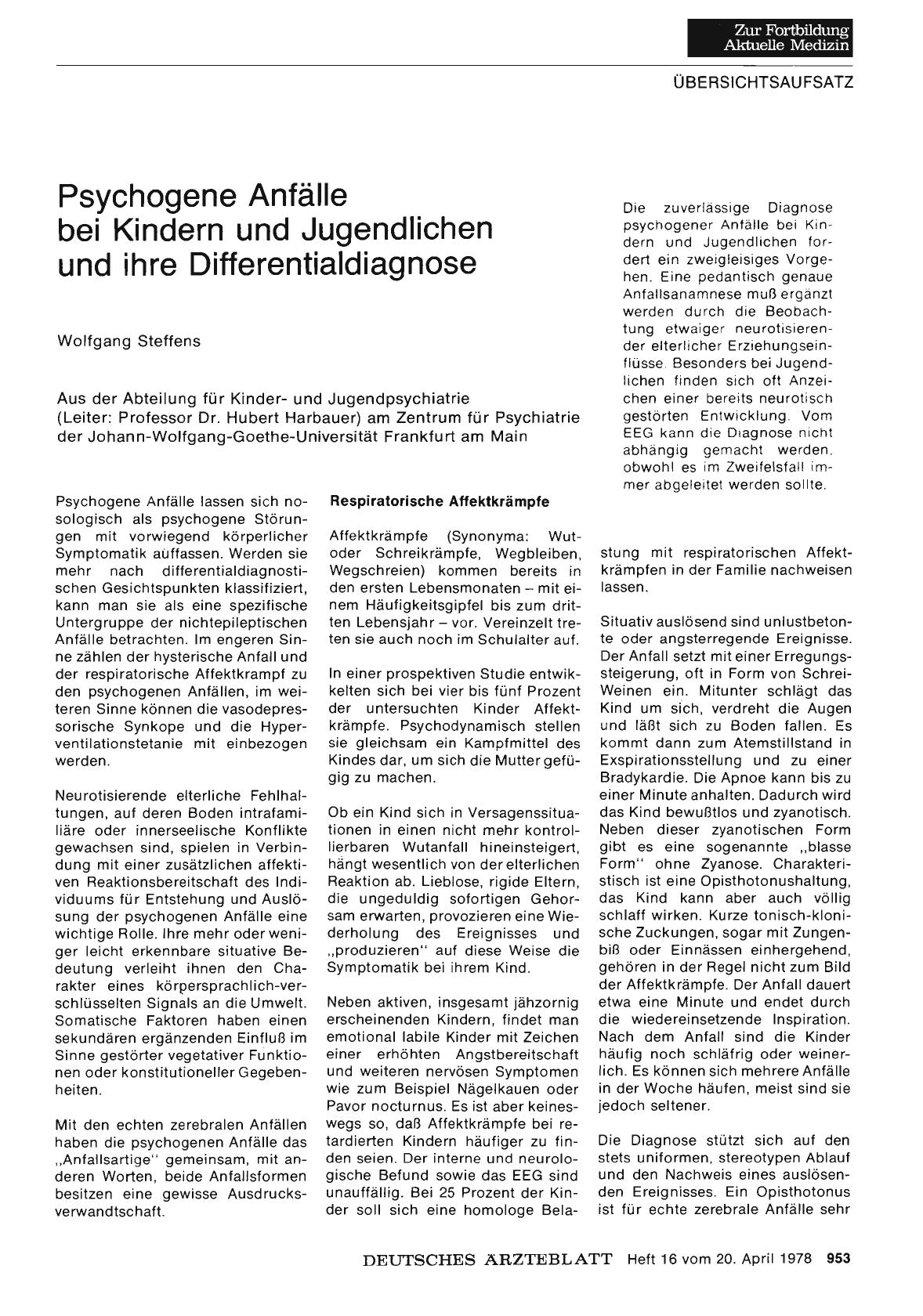 Vorschauseite 1: Psychogene Anfälle bei Kindern und Jugendlichen und ihre Differentialdiagnose