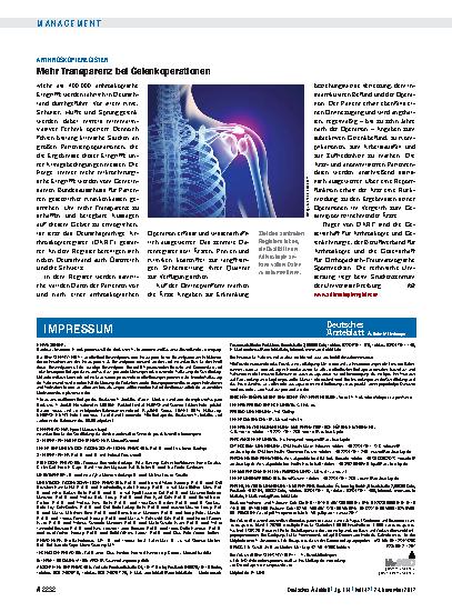 Vorschauseite 1: Arthroskopieregister: Mehr Transparenz bei Gelenkoperationen