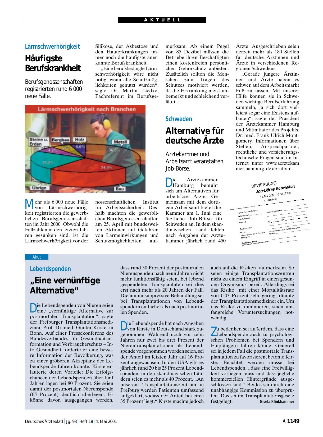 Vorschauseite 1: Lebendspenden: „Eine vernünftige Alternative“