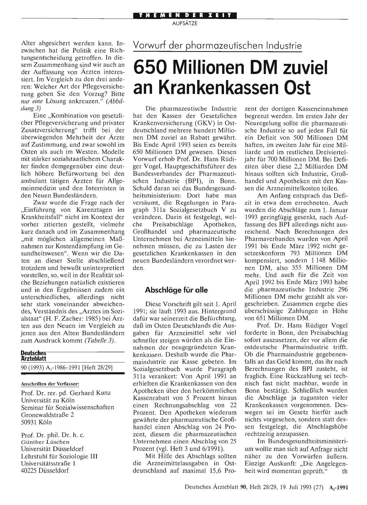 Vorschauseite 1: Vorwurf der pharmazeutischen Industrie: 650 Millionen DM zuviel an Krankenkassen Ost