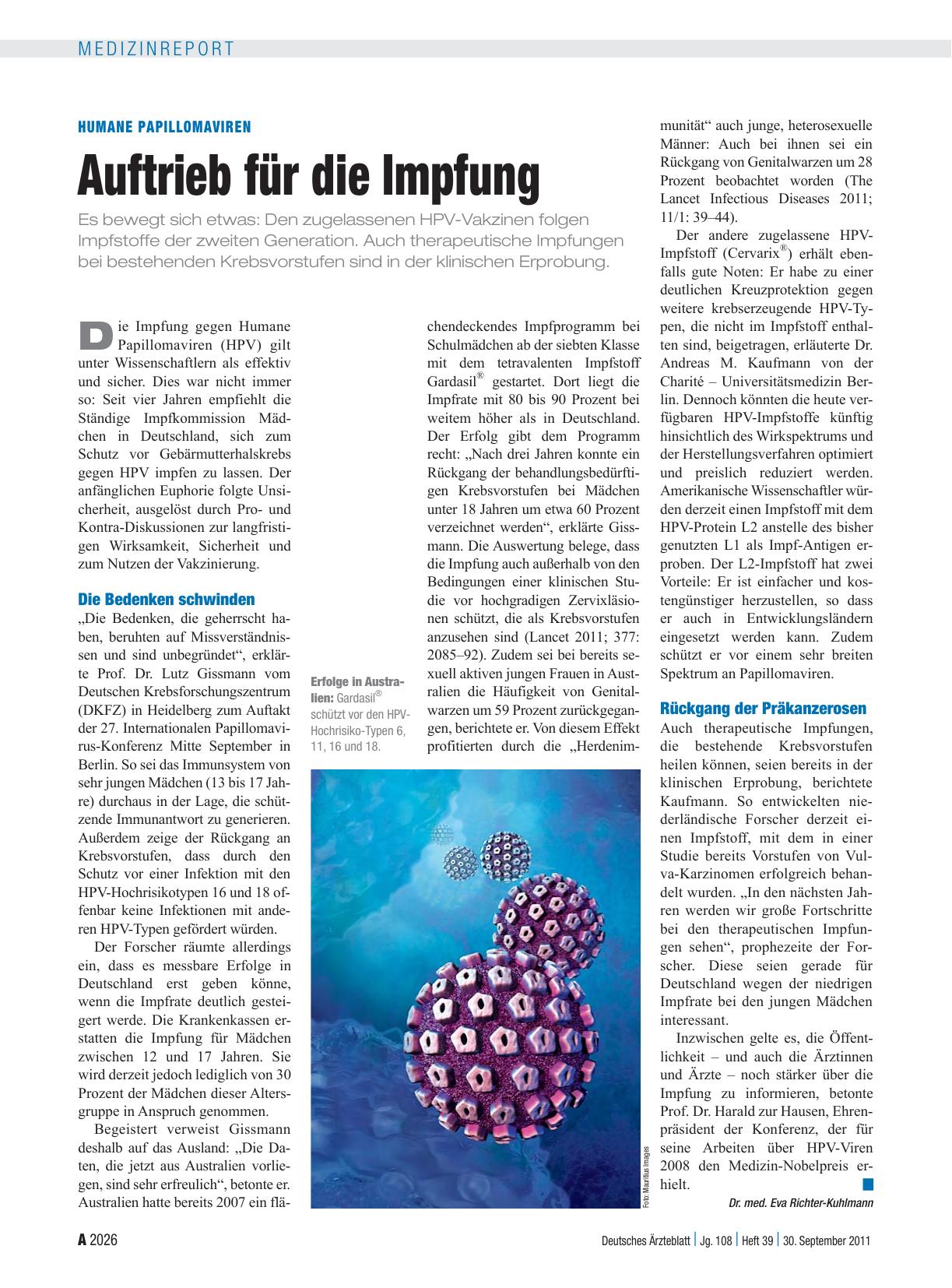 Vorschauseite 1: Humane Papillomaviren: Auftrieb für die Impfung