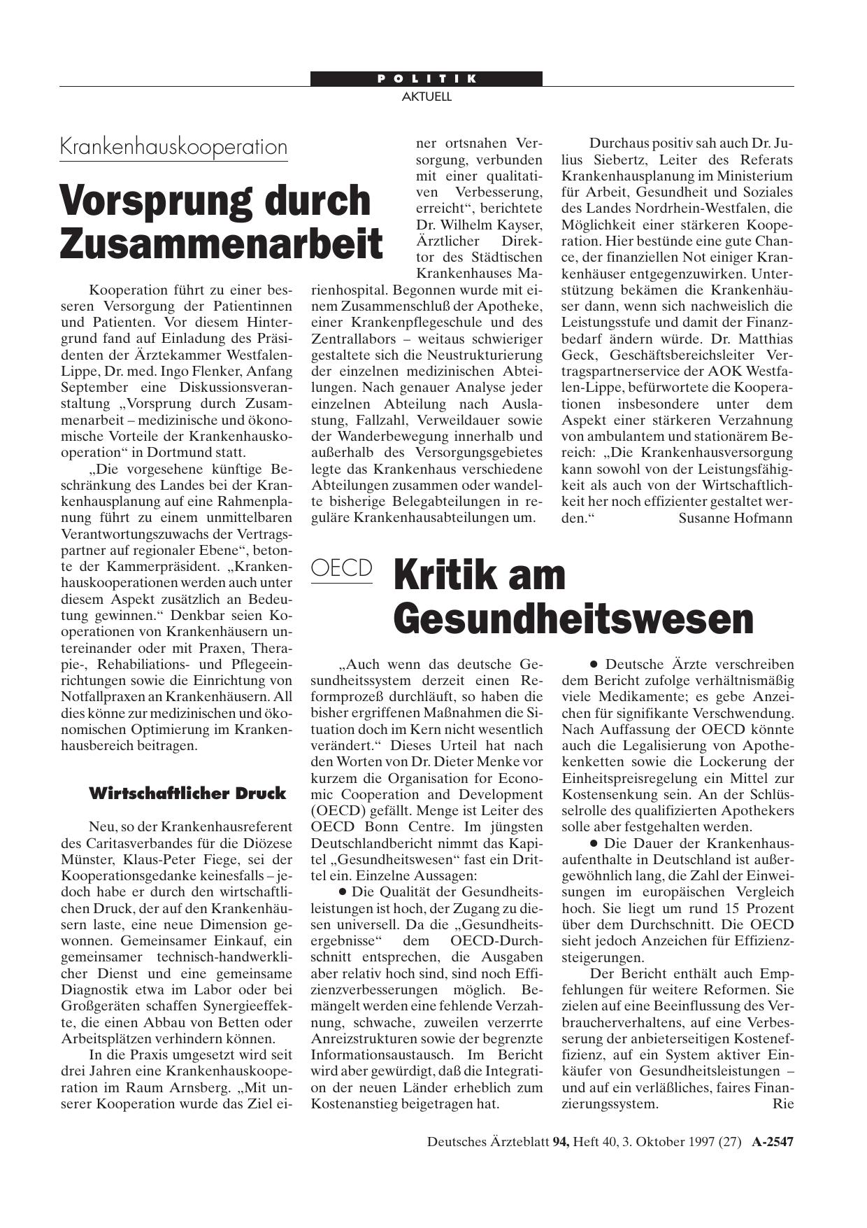Vorschauseite 1: OECD: Kritik am Gesundheitswesen