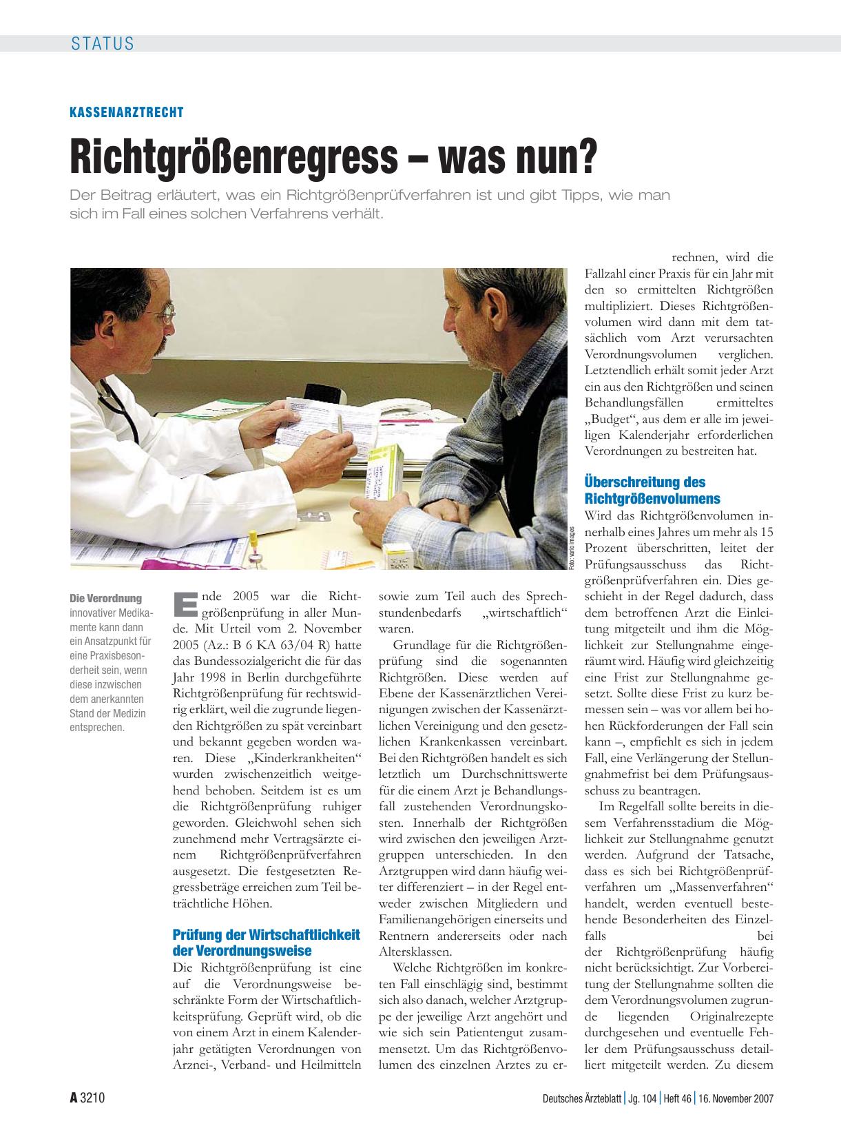 Vorschauseite 1: Kassenarztrecht: Richtgrößenregress – was nun?