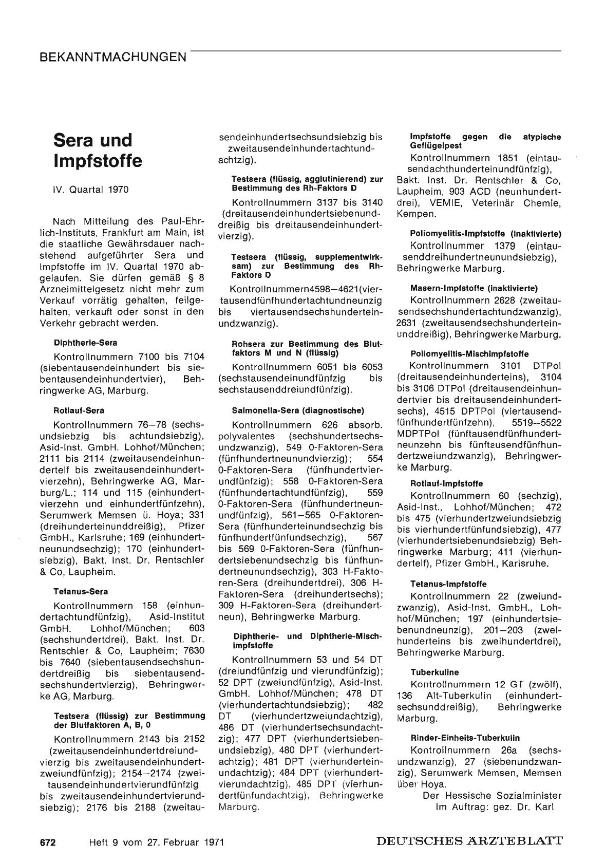 Vorschauseite 1: Sera und Impfstoffe