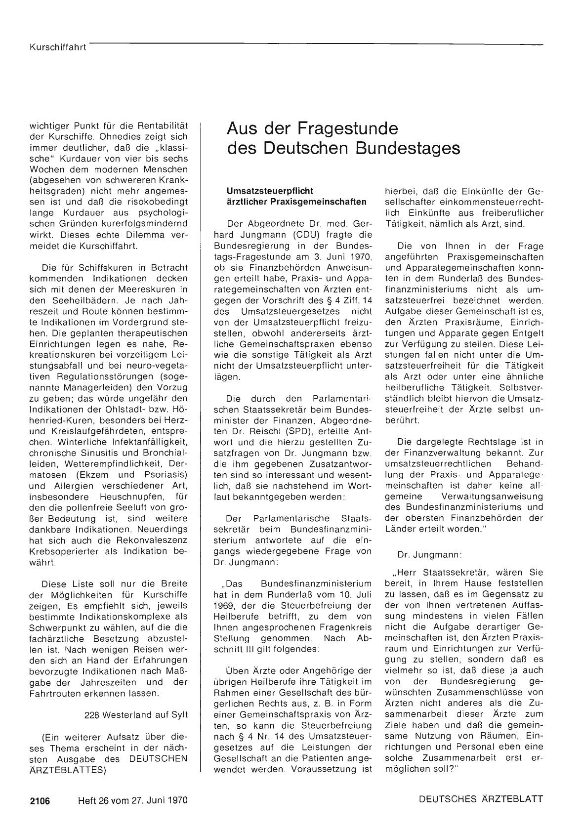 Vorschauseite 1: Aus der Fragestunde des Deutschen Bundestages