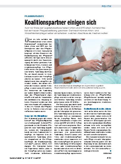 Vorschauseite 1: Pflegeberufsgesetz: Koalitionspartner einigen sich