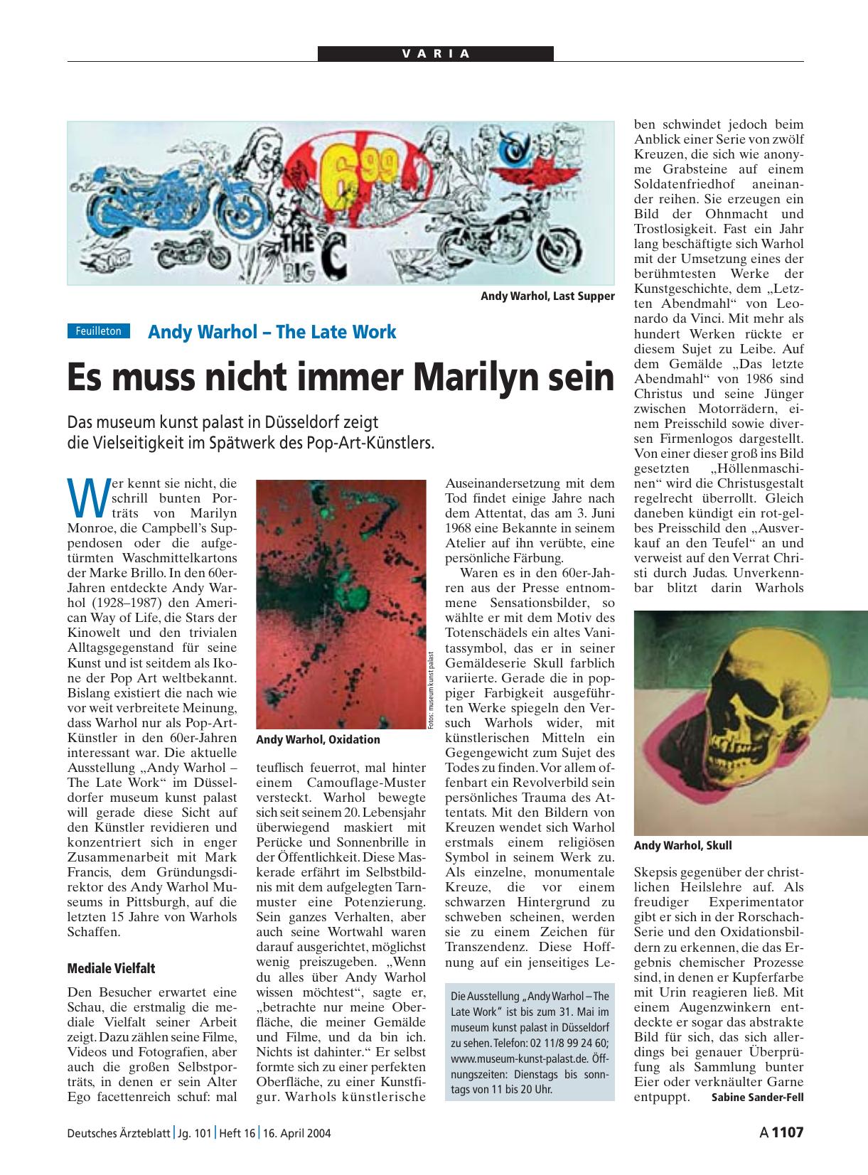 Vorschauseite 1: Andy Warhol – The Late Work: Es muss nicht immer Marilyn sein