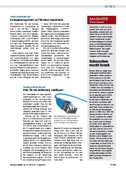Vorschauseite 1: Anschlussbehandlung: Entlassmanagement auf Oktober verschoben