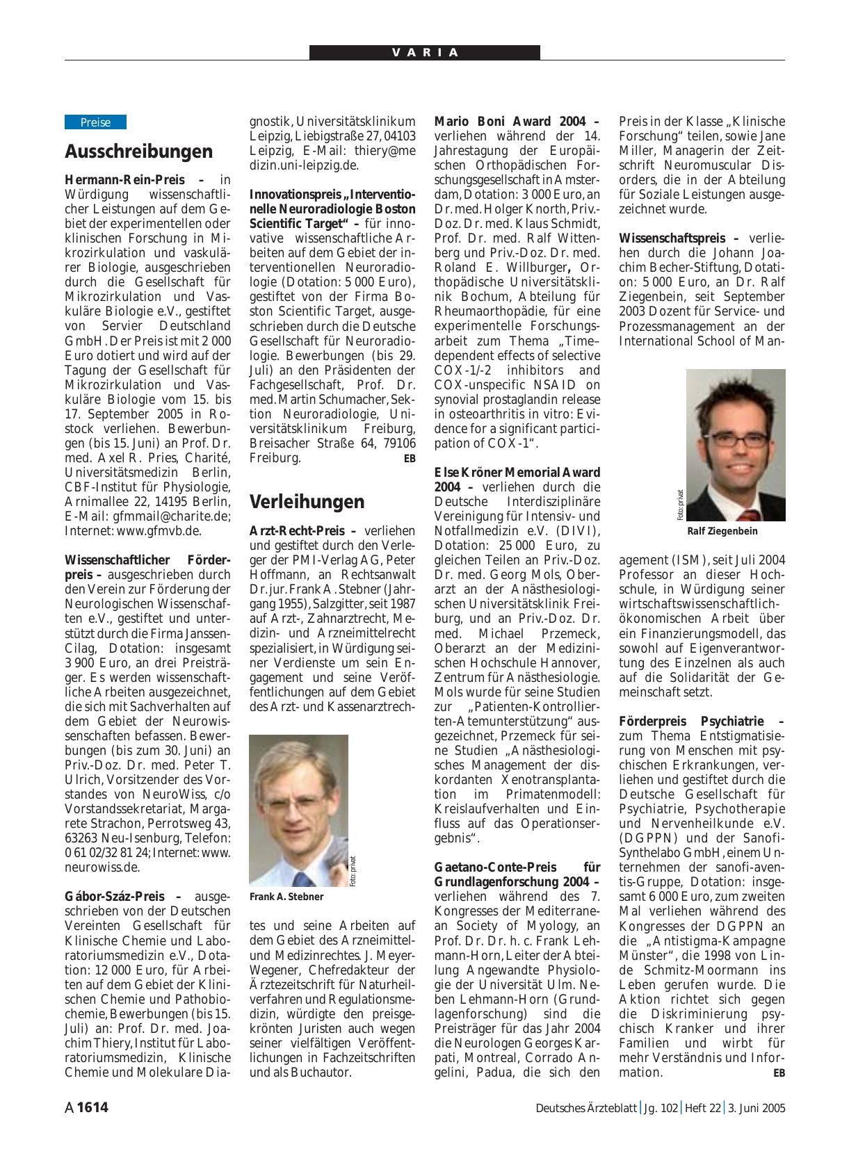 Vorschauseite 1: Verleihungen