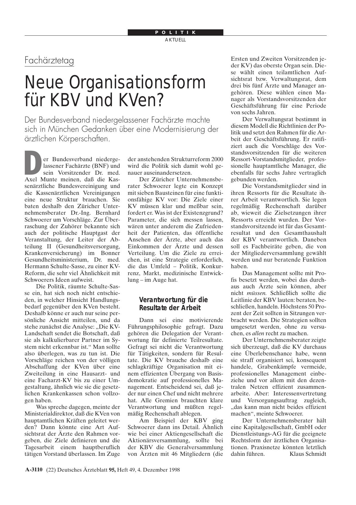 Vorschauseite 1: Fachärztetag: Neue Organisationsform für KBV und KVen?