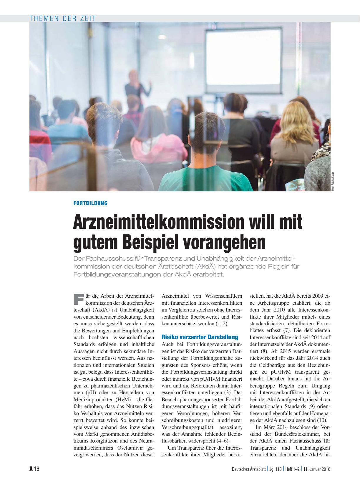 Vorschauseite 1: Fortbildung: Arzneimittelkommission will mit gutem Beispiel vorangehen