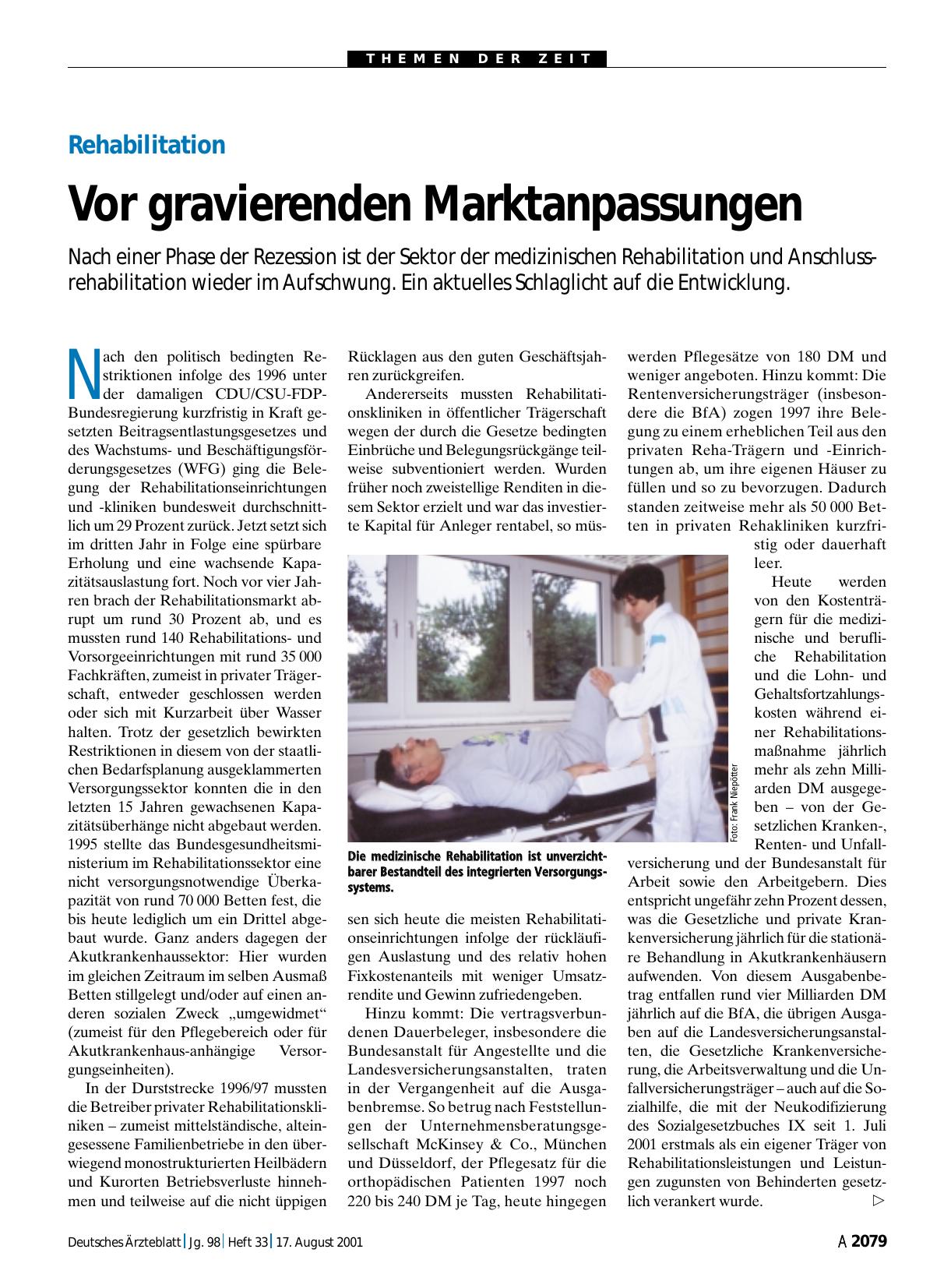 Vorschauseite 1: Rehabilitation: Vor gravierenden Marktanpassungen