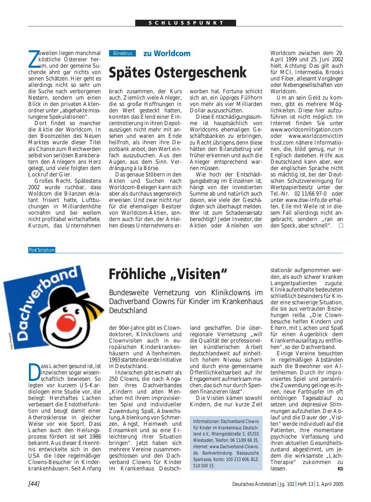 Vorschauseite 1: zu Worldcom: Spätes Ostergeschenk
