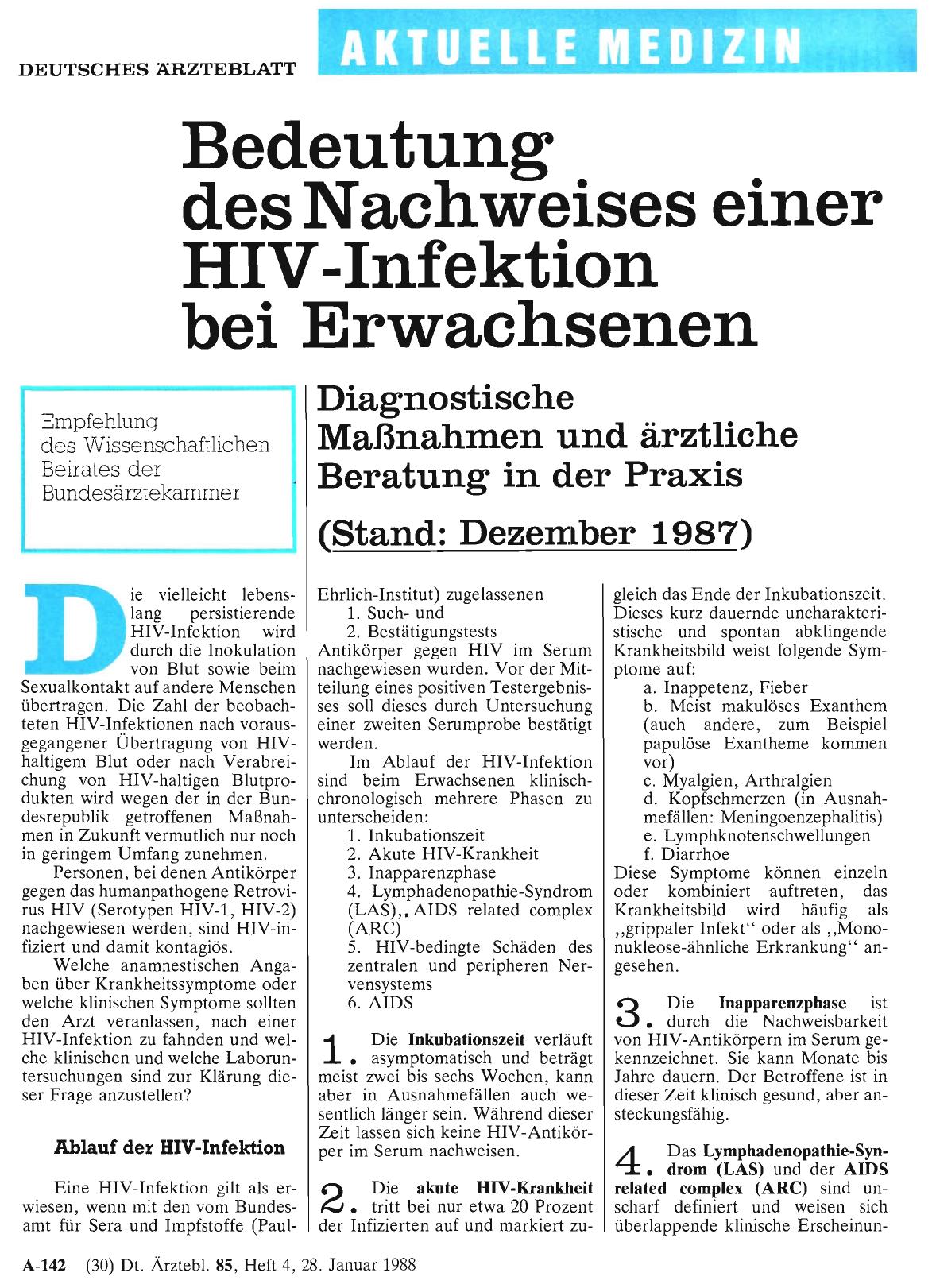 Vorschauseite 1: Bedeutung des Nachweises einer HIV-Infektion bei Erwachsenen
