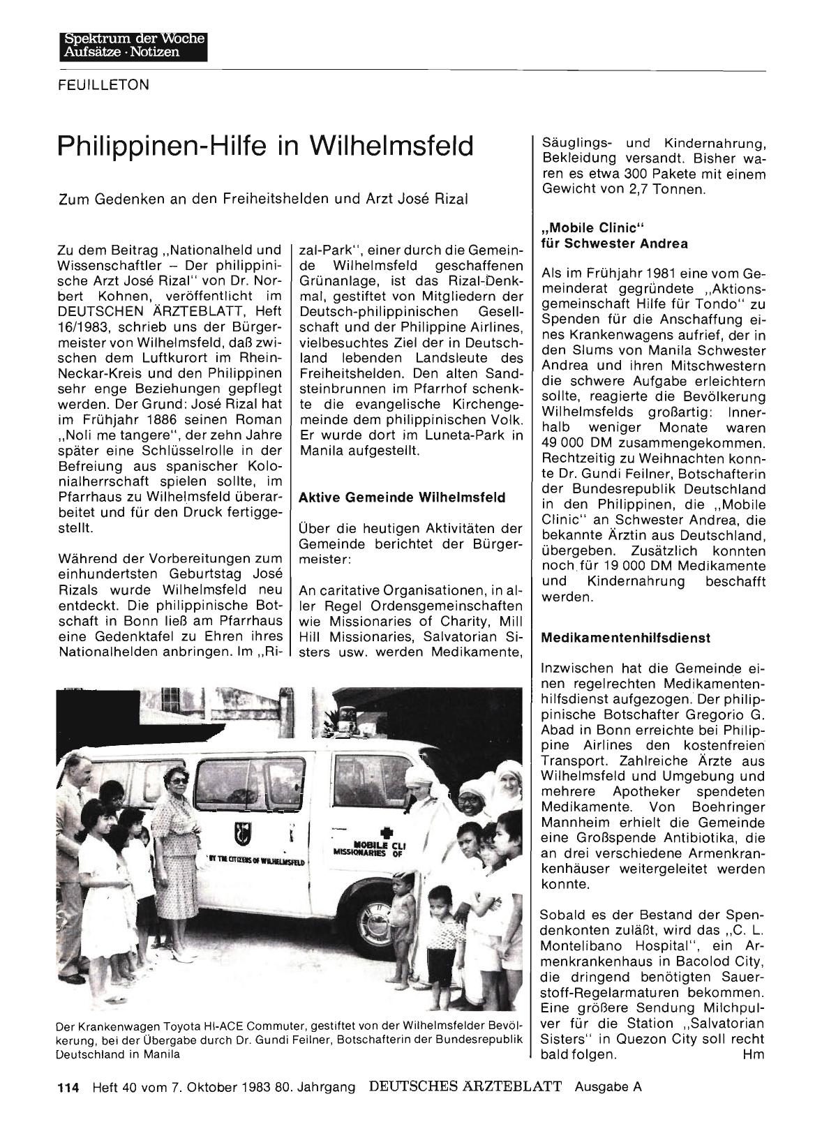 Vorschauseite 1: Philippinen-Hilfe in Wilhelmsfeld: Zum Gedenken an den Freiheitshelden und Arzt Josö Rizal